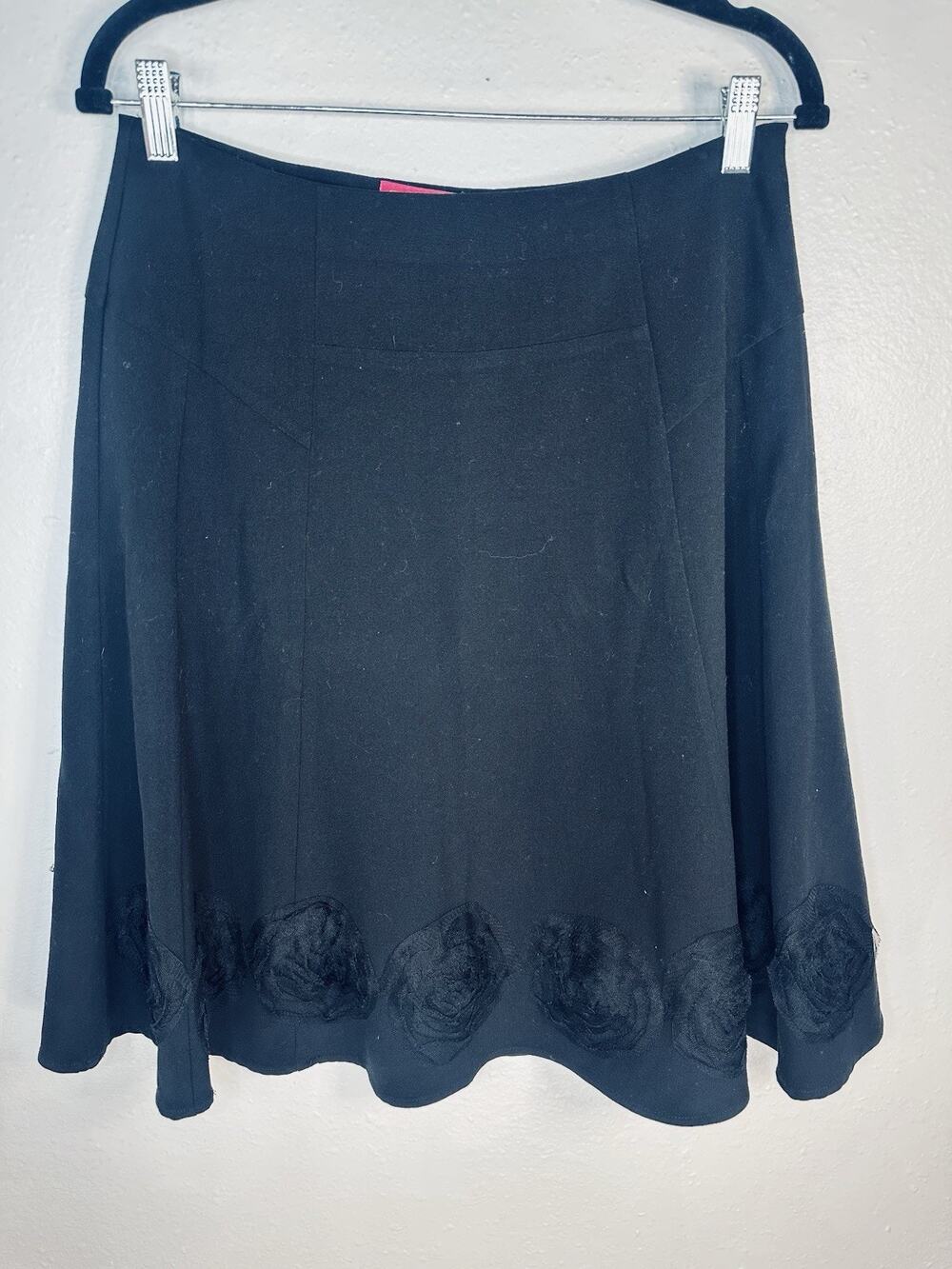 Y2K A-line Black Skirt With 3D Rose Lace Appliqué Whimsygoth Size 8